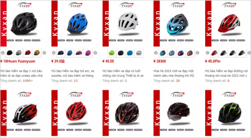Một số shop order mũ bảo hiểm xe đạp Trung Quốc trên Taobao, Tmall