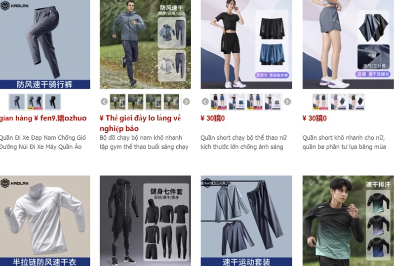 Các shop order quần áo chạy bộ Trung Quốc trên Taobao, Tmall