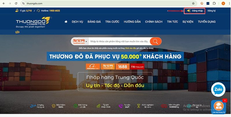 Chọn mục "Đăng nhập"