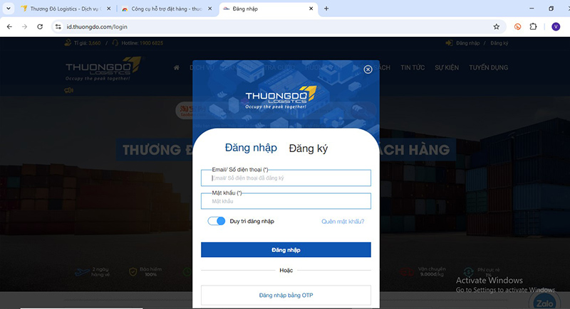 Đăng nhập thông tin tài khoản đã đăng ký