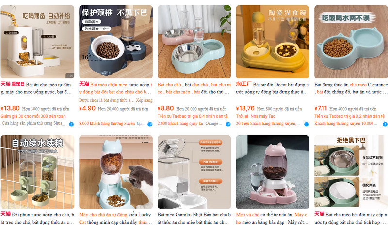 Các link shop order bát ăn tự động cho chó mèo Trung Quốc uy tín