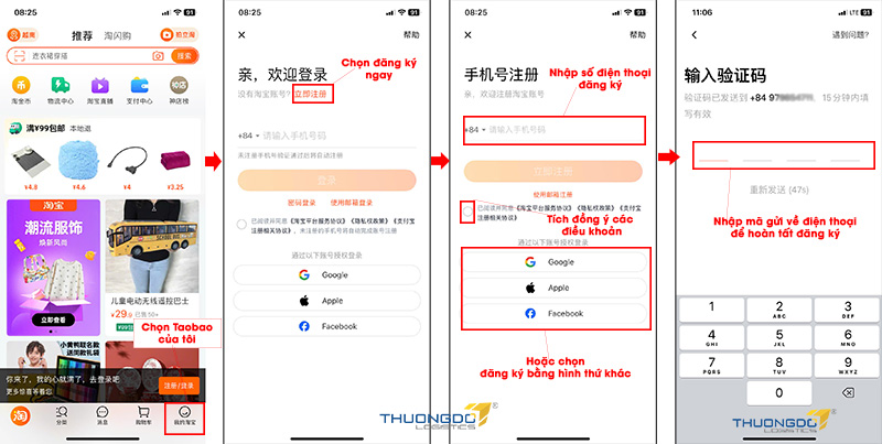 Thực hiện đăng ký tài khoản Taobao trên App