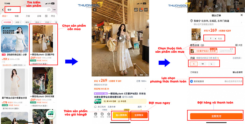 Lựa chọn sản phẩm cần mua, chọn thuộc tính sản phẩm và đặt hàng